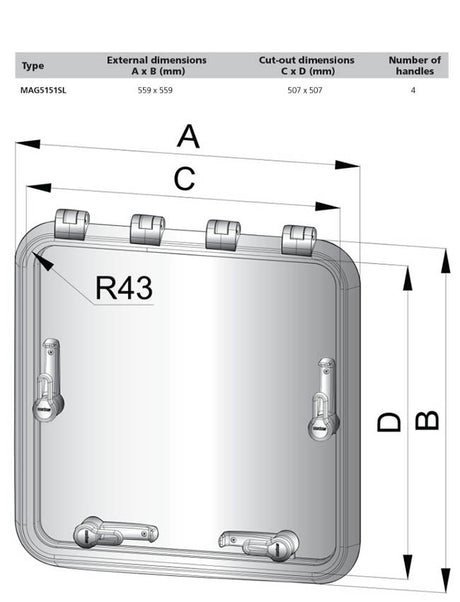 Vetus Magnus Hatch, MAG5151SL, 20" x 20"